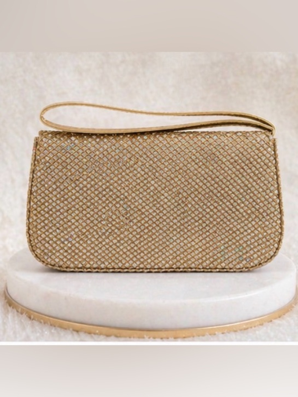 Gold Woven Glitter Wristlet Clutch - Elegant Evening Bag